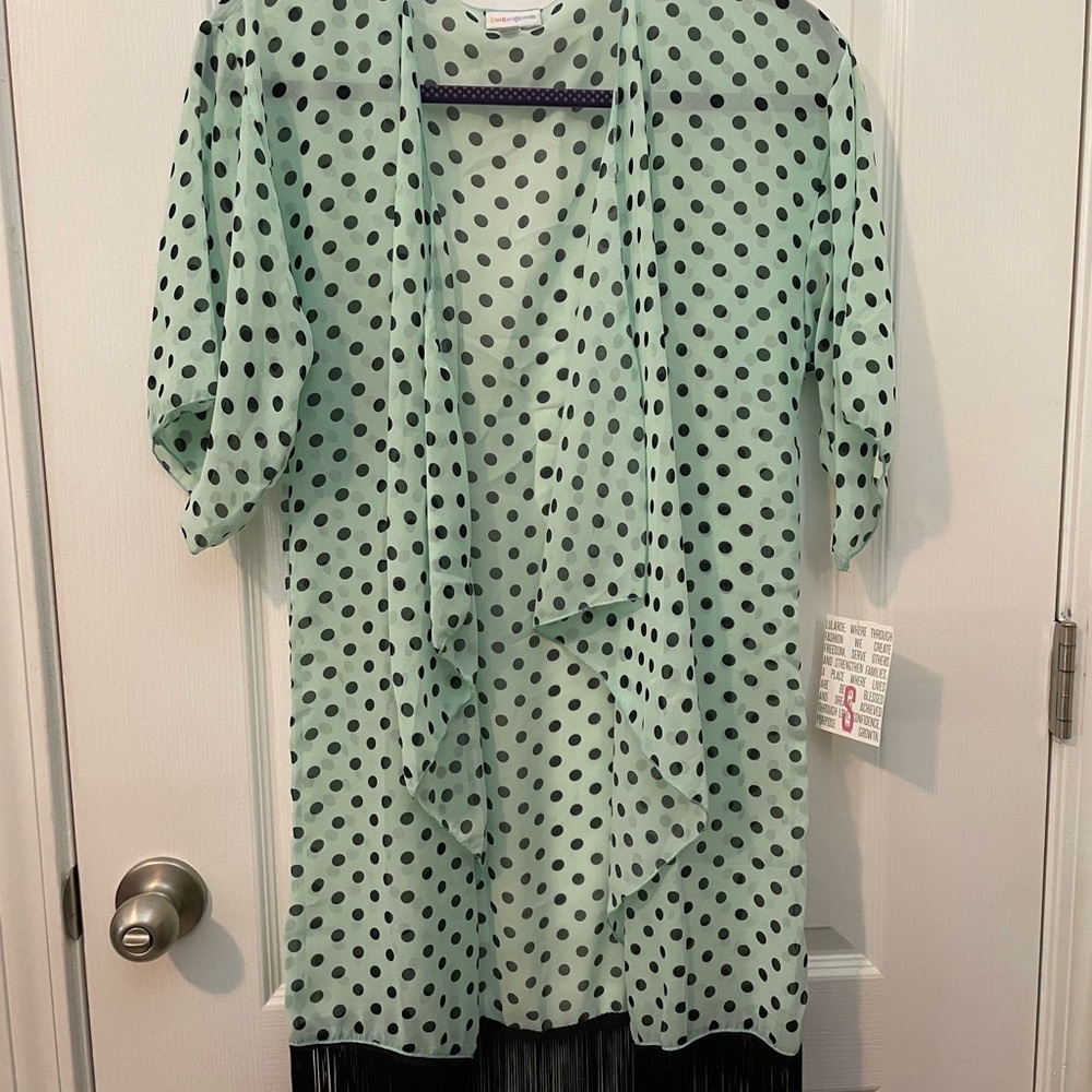 LuLaRoe Monroe Mint Polka Dot Kimono